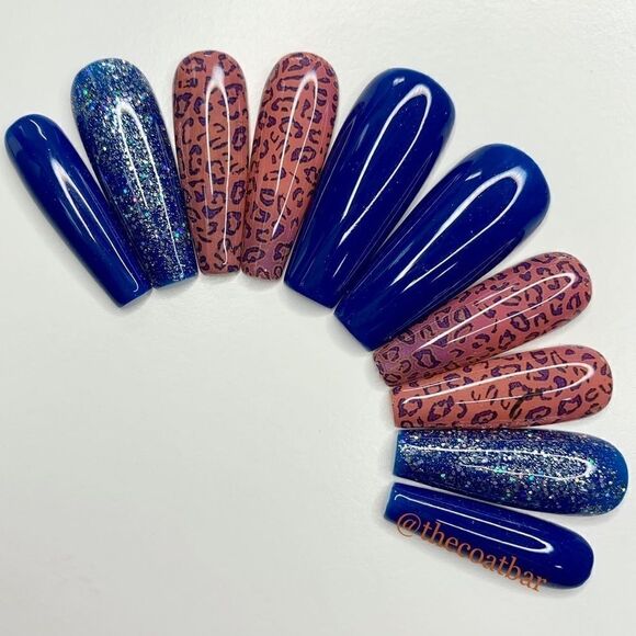 Blue Cheetah Print Custom Press On Nails | High Quality Nails | Handmade - Picture 1 of 10